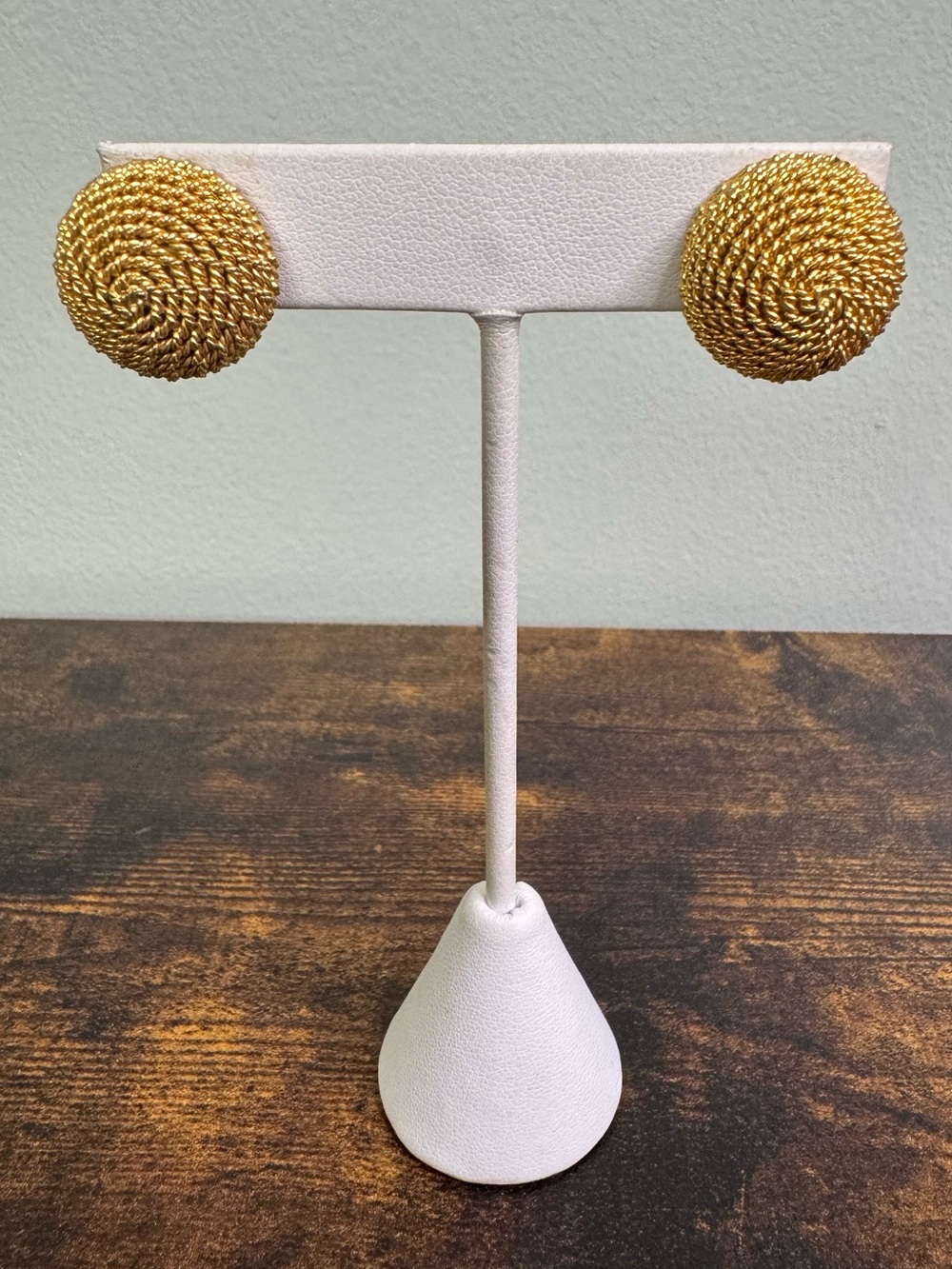 Vintage Bijoux Cascio Gold Braided Button Clip-On Domed Earrings